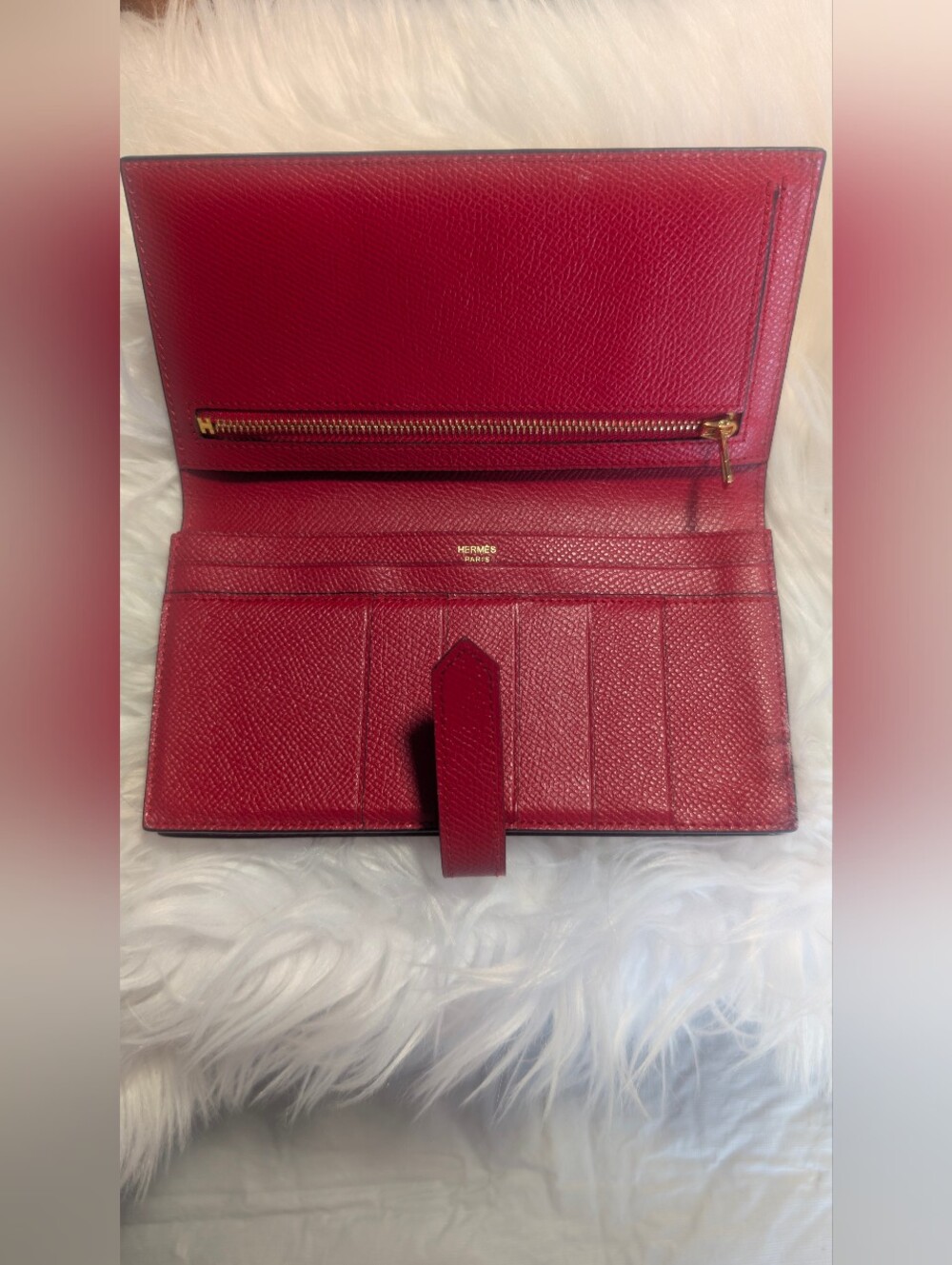 Authentic Hermes Red Leather Continental Wallet